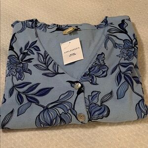 Appleseed's Blue and Navy Floral Knit Cardigan